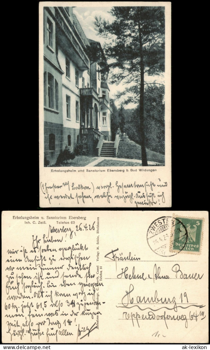 Ansichtskarte Bad Zwesten-Bad Wildungen Erholungsheim und Sanatorium 1926