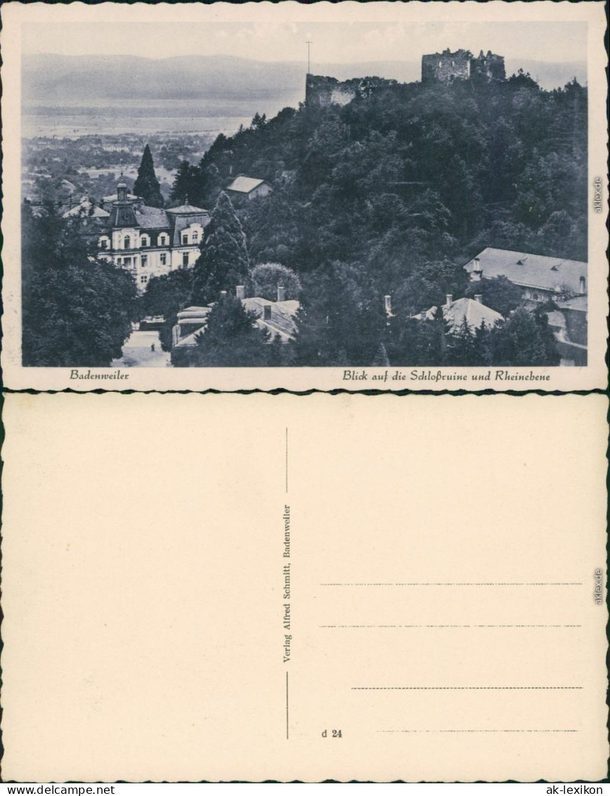 Ansichtskarte Badenweiler Burg Badenweiler (Schlossruine) und Rheinebene 1930