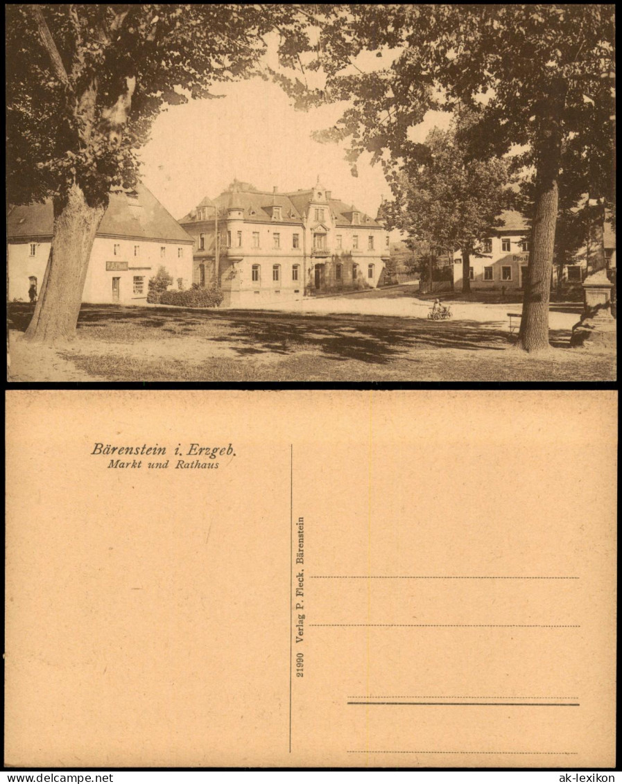 Ansichtskarte Bärenstein (Erzgebirge) Marktplatz und Rathaus 1922