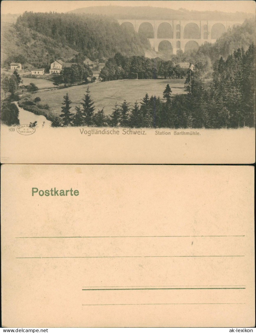 Ansichtskarte Barthmühle-Pöhl Station Barthmühle. Viadukt 1906