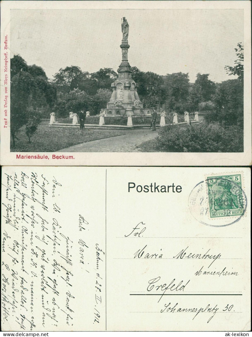 Ansichtskarte Beckum Partie an der Mariensäule 1909