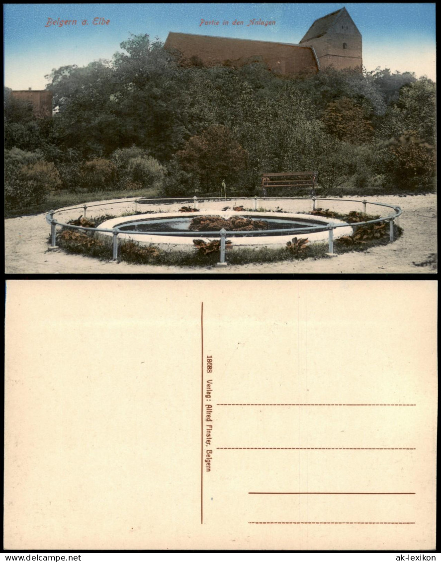 Ansichtskarte Belgern Partie in den Anlagen Springbrunnen 1914
