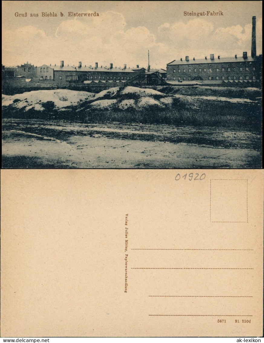 Ansichtskarte Biehla-Elsterwerda Wikow Steingut-Fabrik 1922