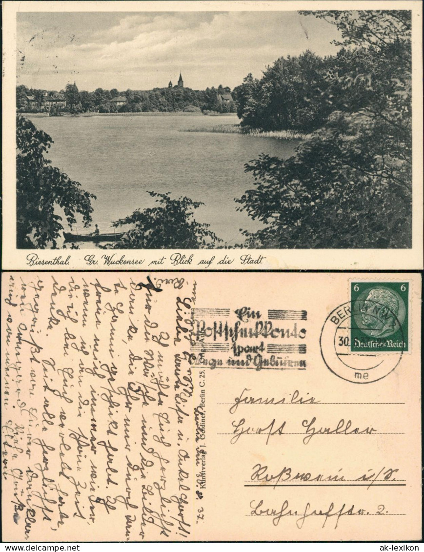 Ansichtskarte Biesenthal Gr. Wuckensee mit Blick auf die Stadt 1937