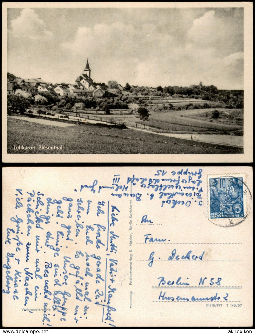 Ansichtskarte Biesenthal Panorama-Ortsansicht zur DDR-Zeit 1957