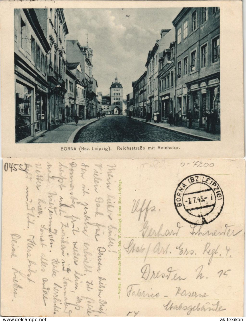 Ansichtskarte Borna Reichsstraße, Geschäfte 1943