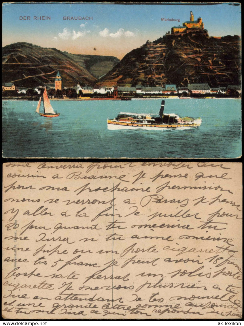 Ansichtskarte Braubach Marksburg BRAUBACH Rhein Schiff 1910