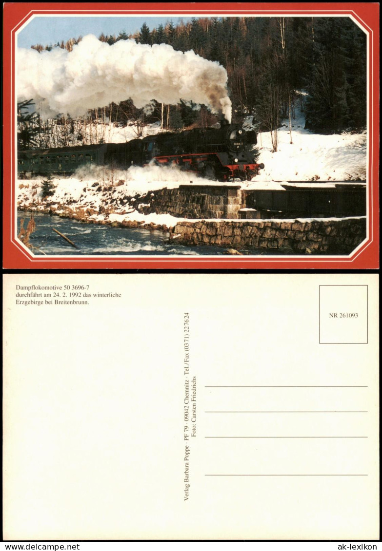 Ansichtskarte Breitenbrunn (Erzgebirge) Dampflokomotive 50 3696-7 Winter 1992
