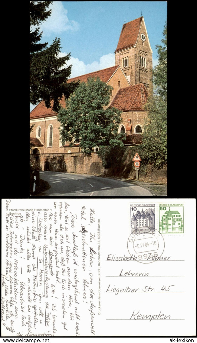 Ansichtskarte Buchloe Straßen Partie an der Pfarrkirche 1984