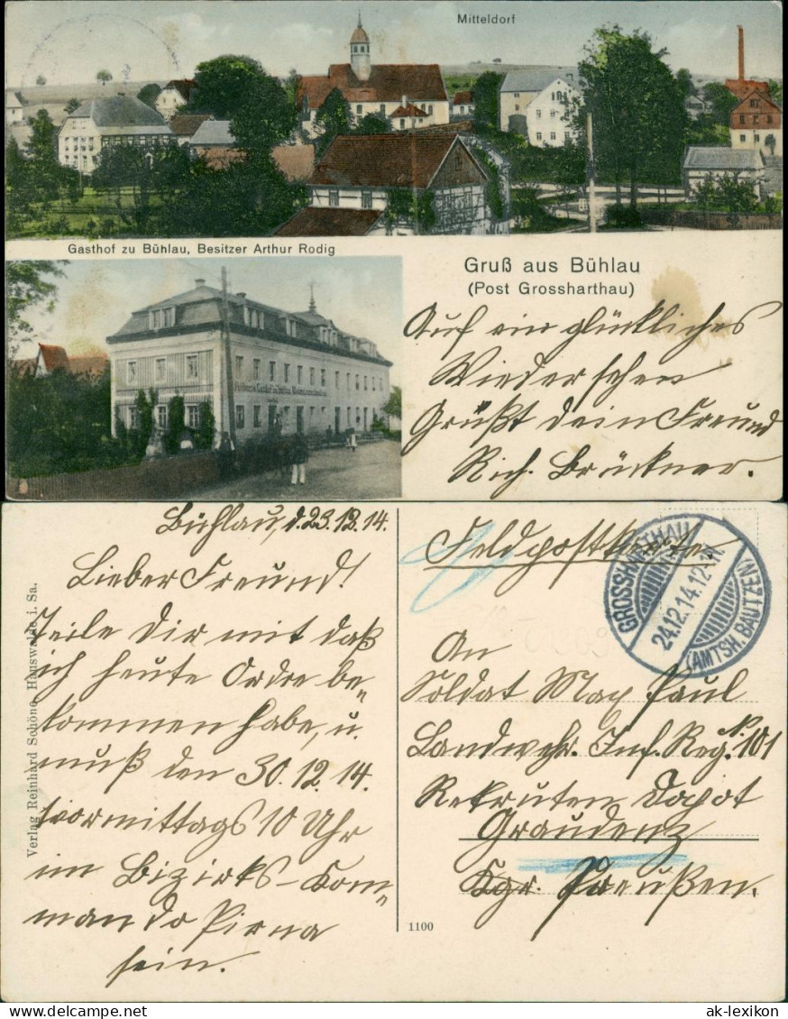 Ansichtskarte Bühlau-Großharthau 2 Bild: Stadt Und Gasthaus 1917