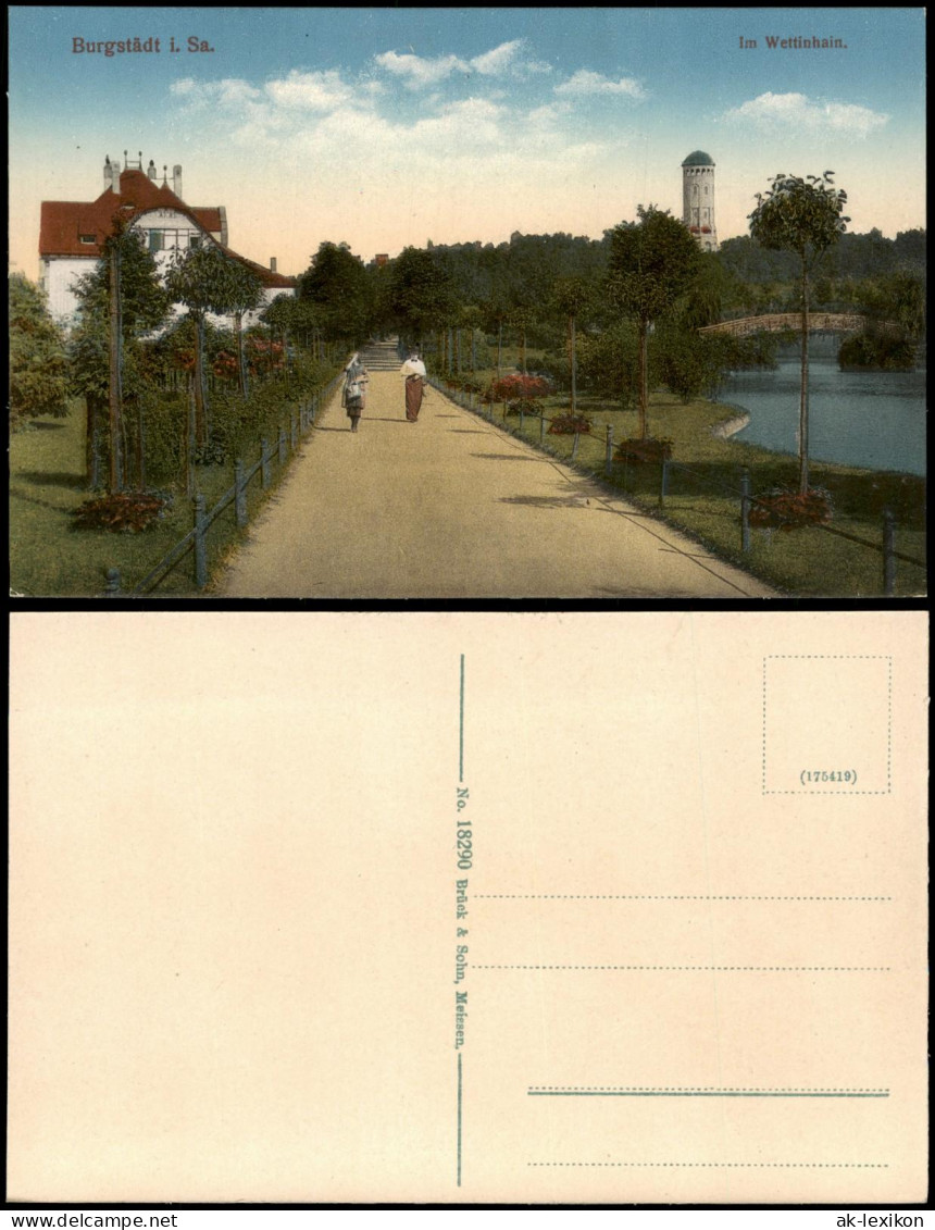 Ansichtskarte Burgstädt Wettin-Hain Straße Wasserturm 1914