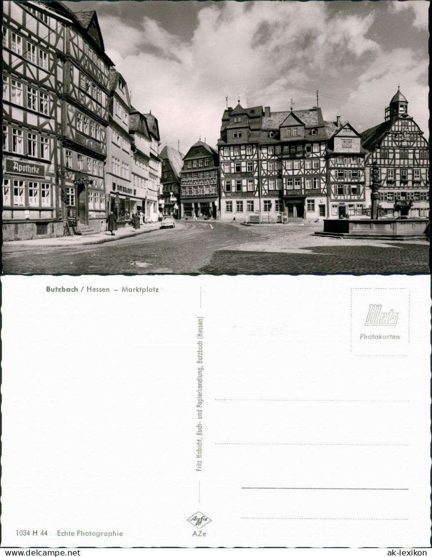 Ansichtskarte Butzbach Marktplatz Geschäfte Fachwerkhäuser Apotheke 1960