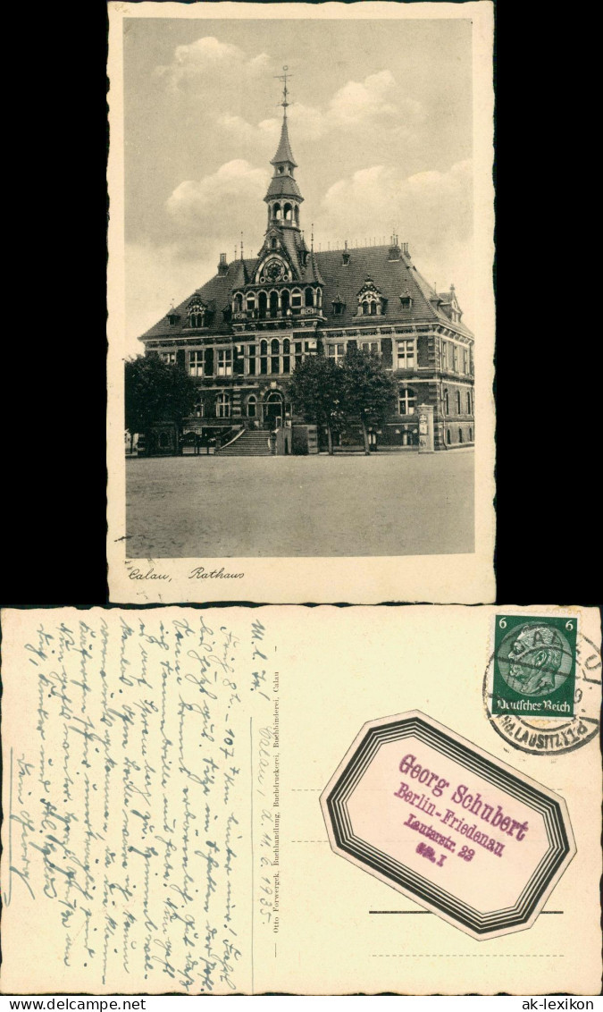 Ansichtskarte Calau Kalawa Rathaus Littfasssäule 1935