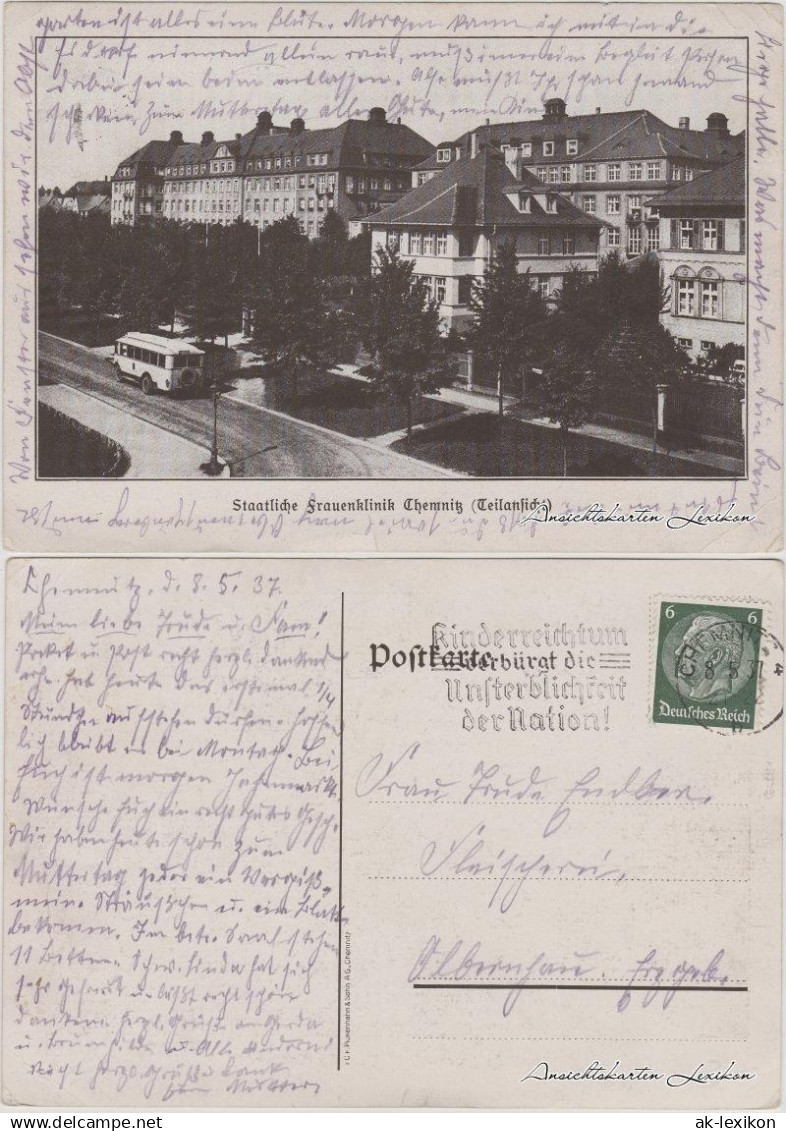 Ansichtskarte Chemnitz Staatliche Frauenklinik Chemnitz (Teilansicht) 1937