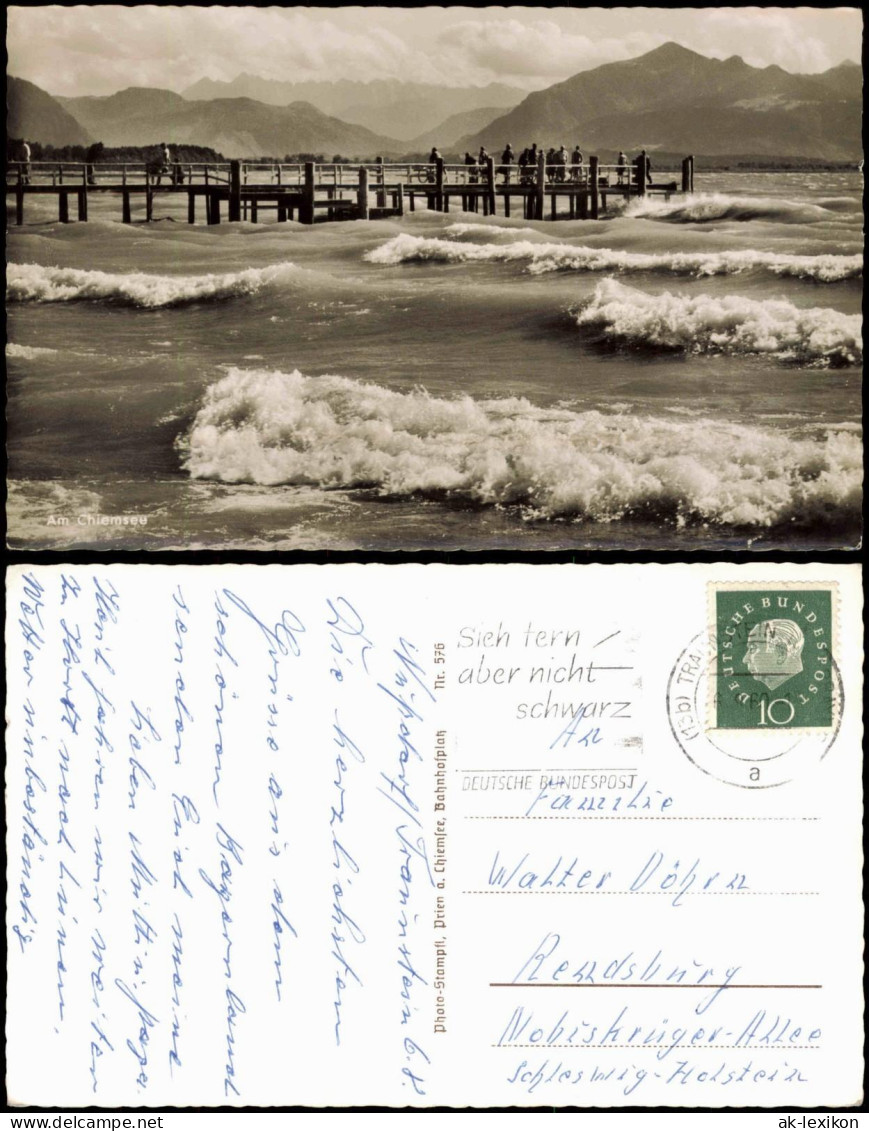 Ansichtskarte Chiemsee Chiemsee (See) Bootsanaleger Wellen 1956
