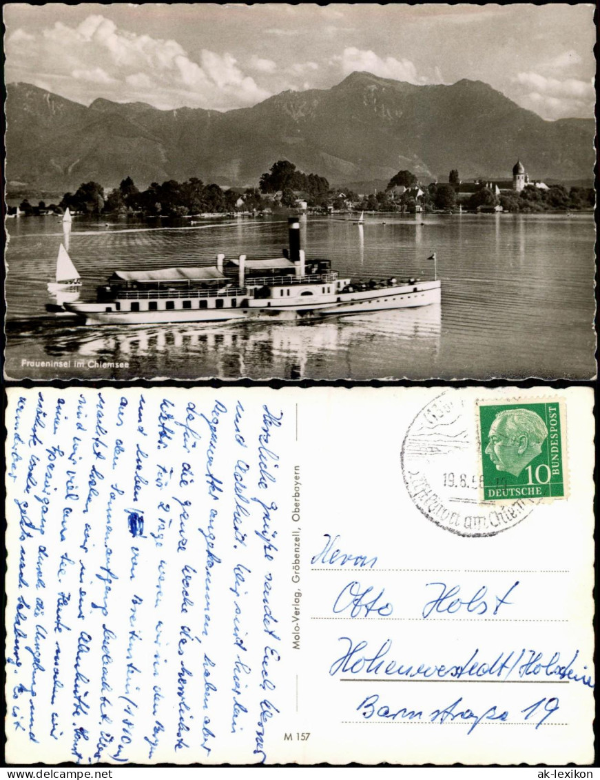Ansichtskarte Chiemsee Fraueninsel - Chiemsee Dampfer Dampfschiff 1956