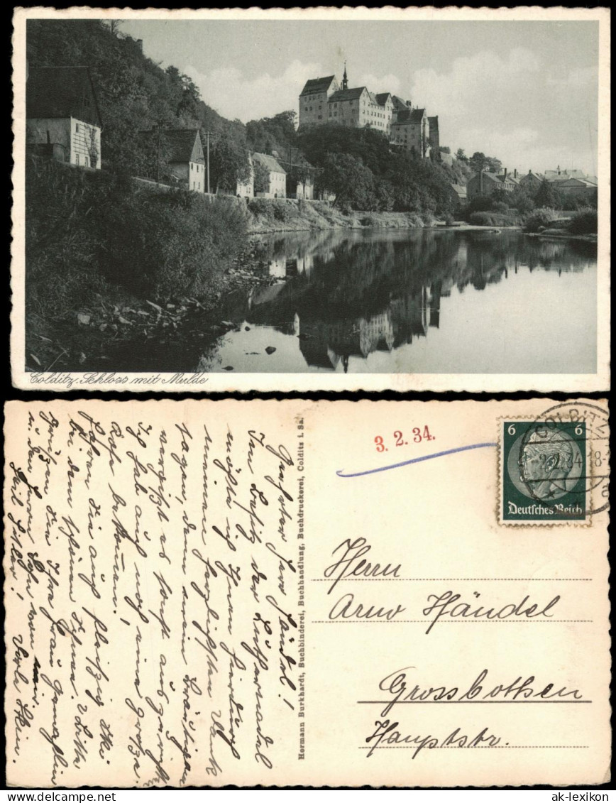 Ansichtskarte Colditz Panorama-Ansicht Schloss mit Mulde 1934