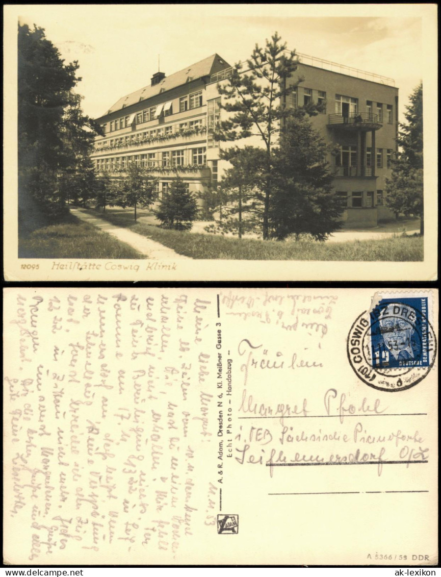 Ansichtskarte Coswig (Sachsen) Klinik 1953
