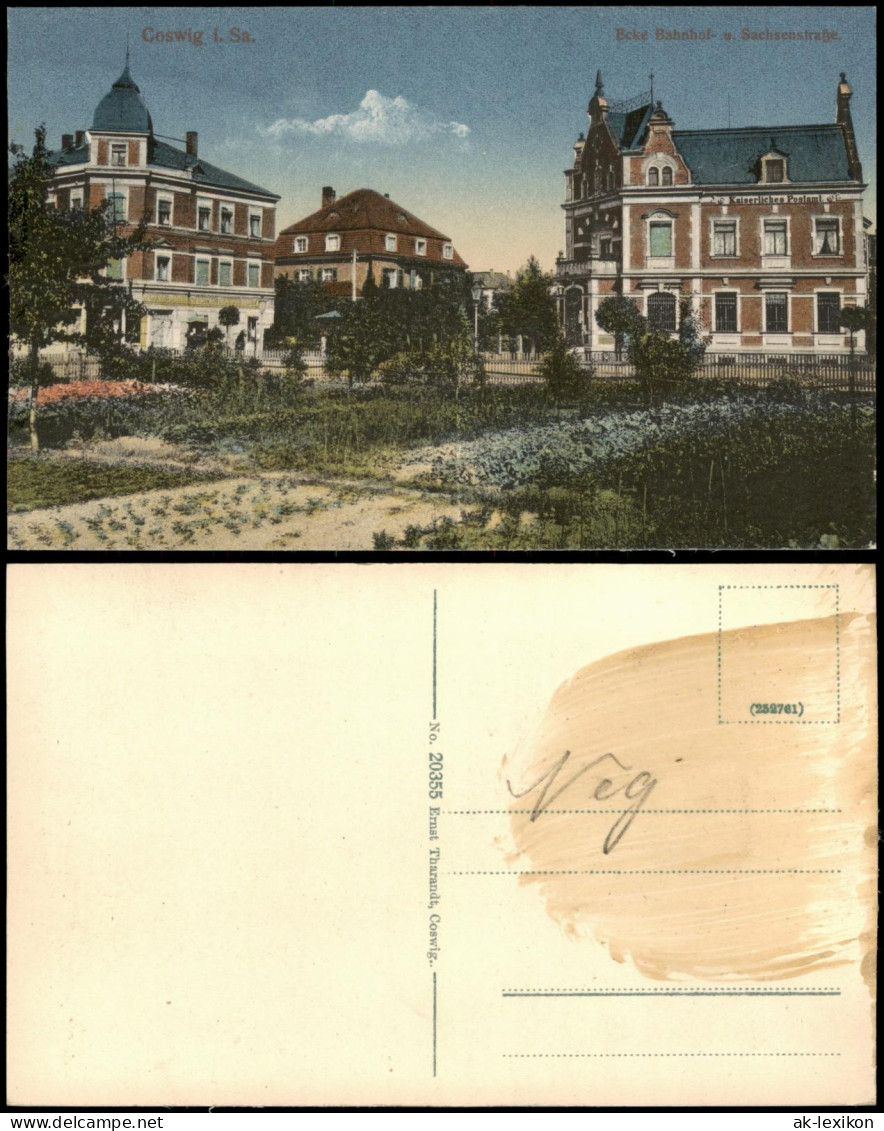 Ansichtskarte Coswig (Sachsen) Sachsenstraße und Bahnhofstraße 1914
