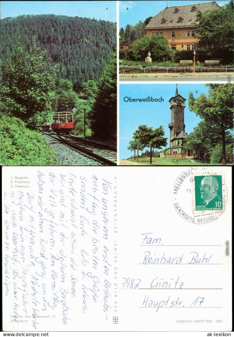 Ansichtskarte Cranzahl-Sehmatal Fichtelbergbahn, Fröbelhaus, Fröbelturm 1972