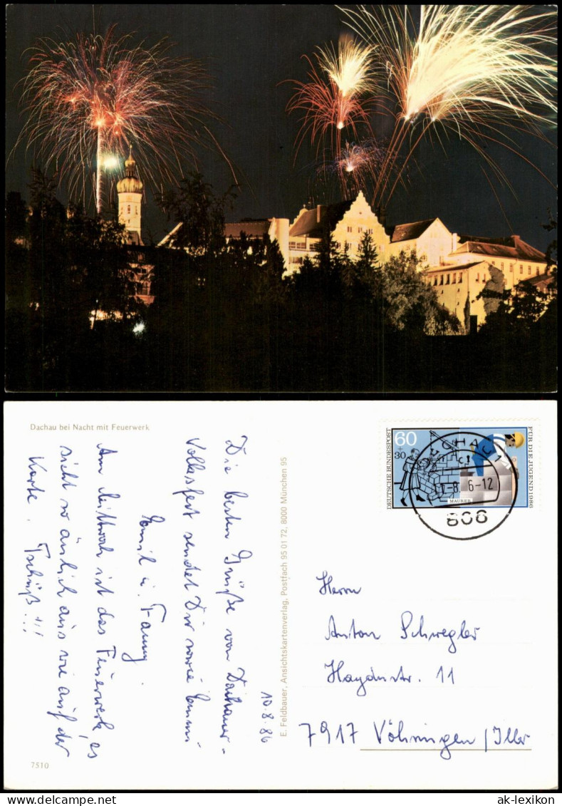 Ansichtskarte Dachau Dachau bei Nacht mit Feuerwerk 1986