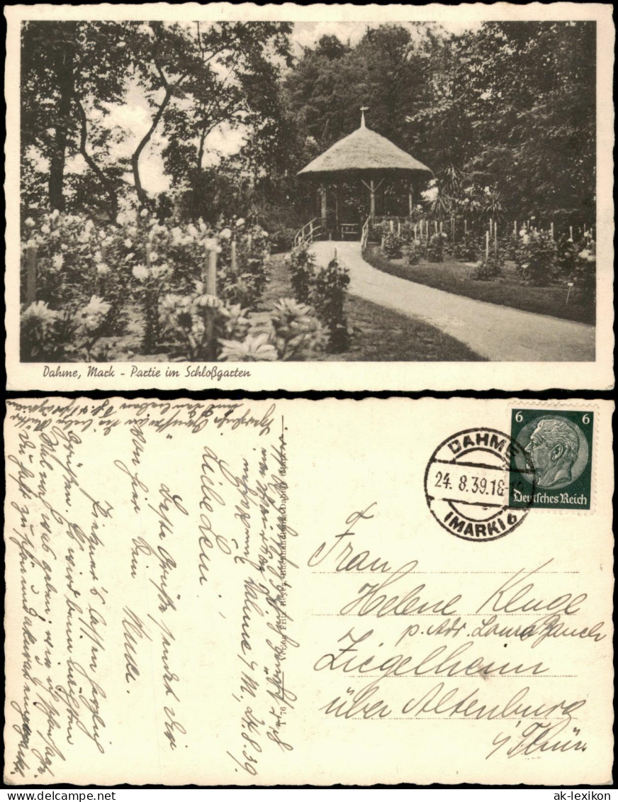 Ansichtskarte Dahme (Mark) Partie Schloss-Garten 1939   gel  nach Ziegelheim