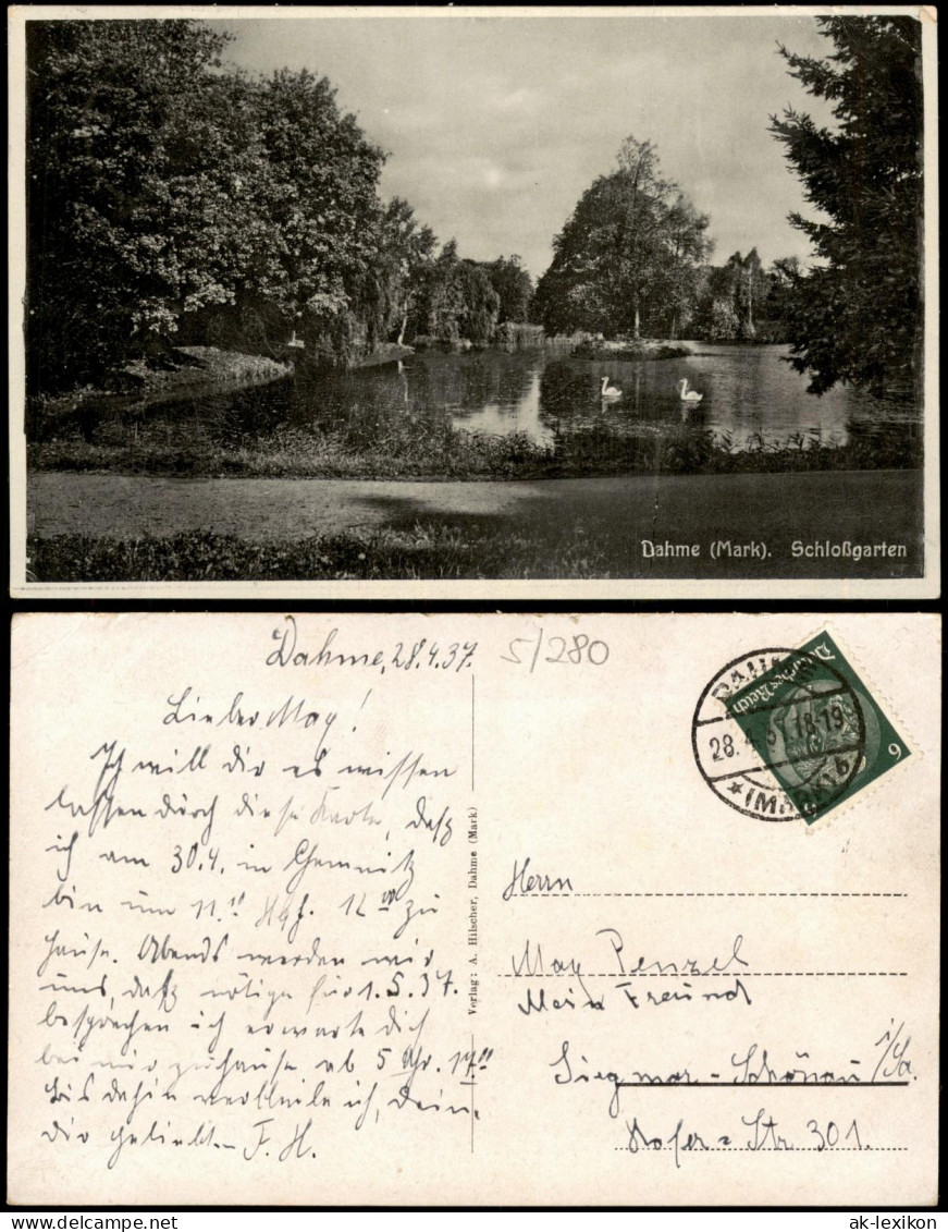 Ansichtskarte Dahme (Mark) Schlossgarten 1937