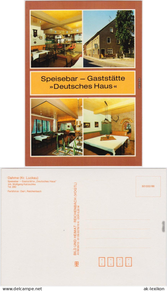 Ansichtskarte Dahme (Mark) Speisebar - Gaststätte "Deutsches Haus" 1988