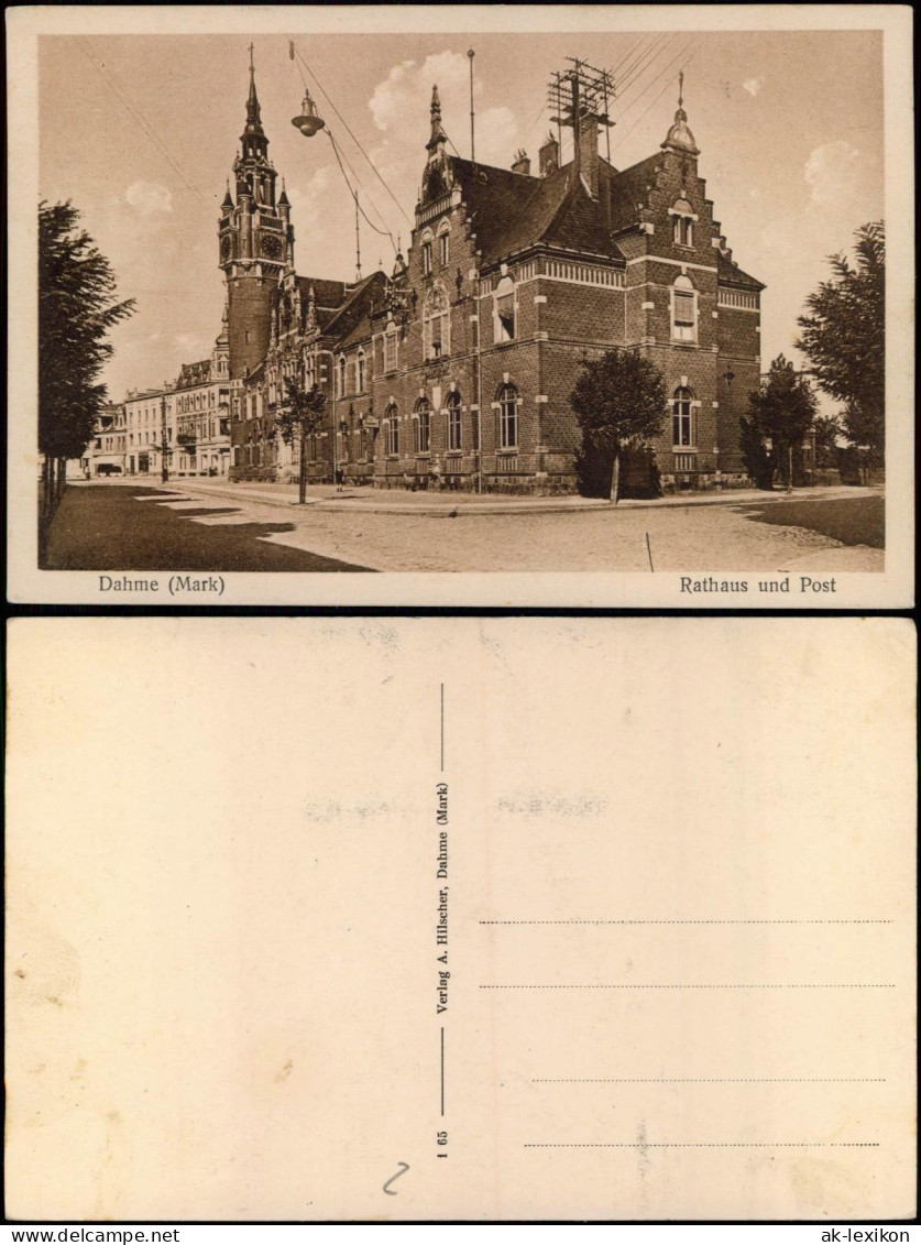 Ansichtskarte Dahme (Mark) Straßenpartie Rathaus und Post 1928