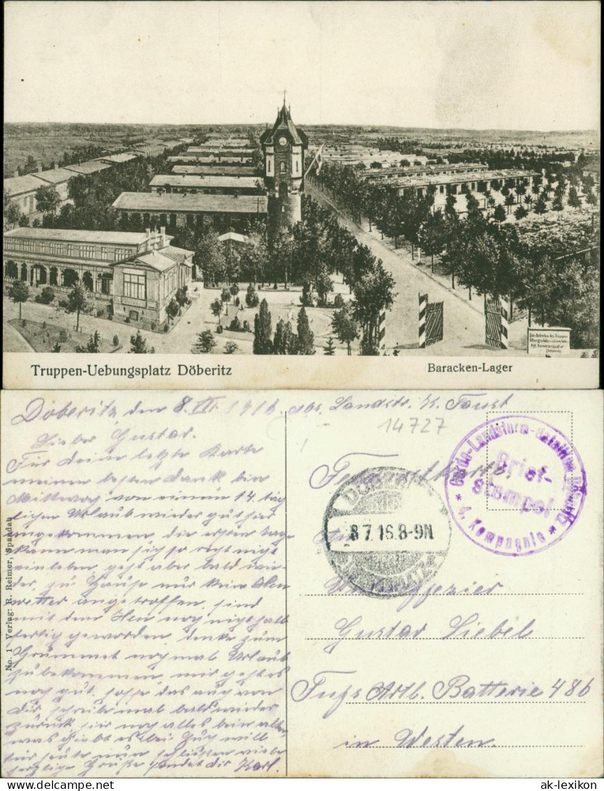 Ansichtskarte Dallgow-Döberitz Baracken-Lager, Truppenübungsplatz g1916