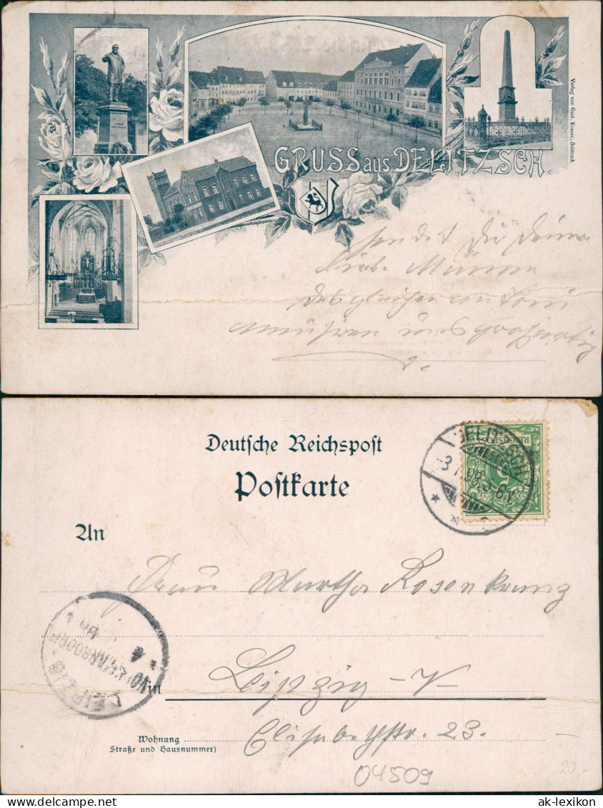 Ansichtskarte Delitzsch MB: Markt Kirche uvm 1899