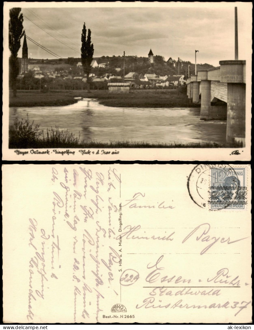 Ansichtskarte Dingolfing Stadt 1948  gel. Posthorn Band überdruck 12 Pfg.