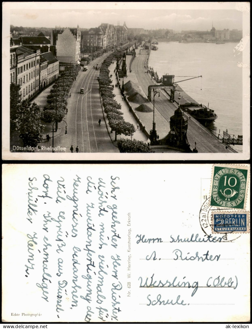 Ansichtskarte Düsseldorf Rheinallee Kran 1952  Posthorn Notopfer Berlin