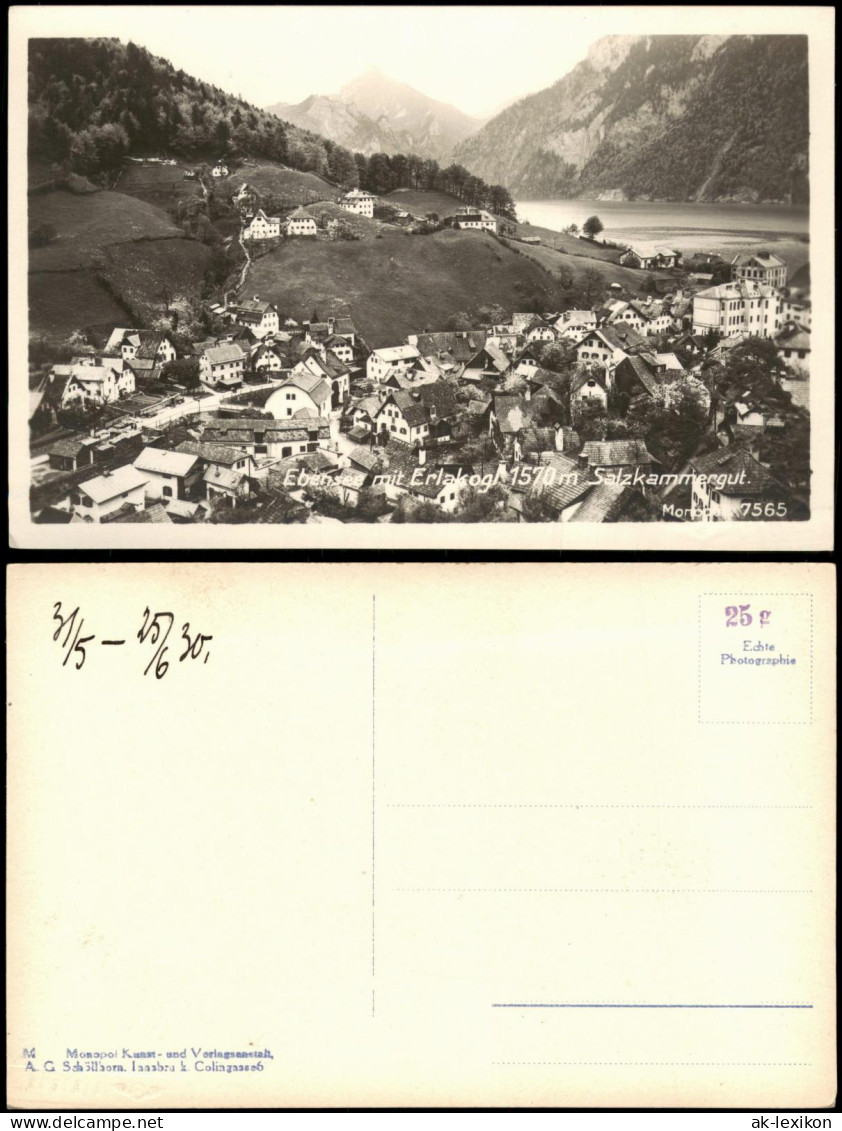 Ansichtskarte Ebensee Ortsansicht Ebensee mit Erlakogel 1935