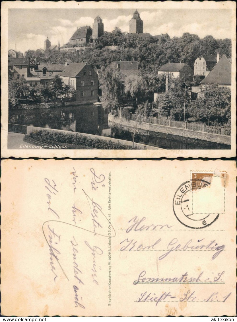 Ansichtskarte Eilenburg Flußpartie und Schloß 1936