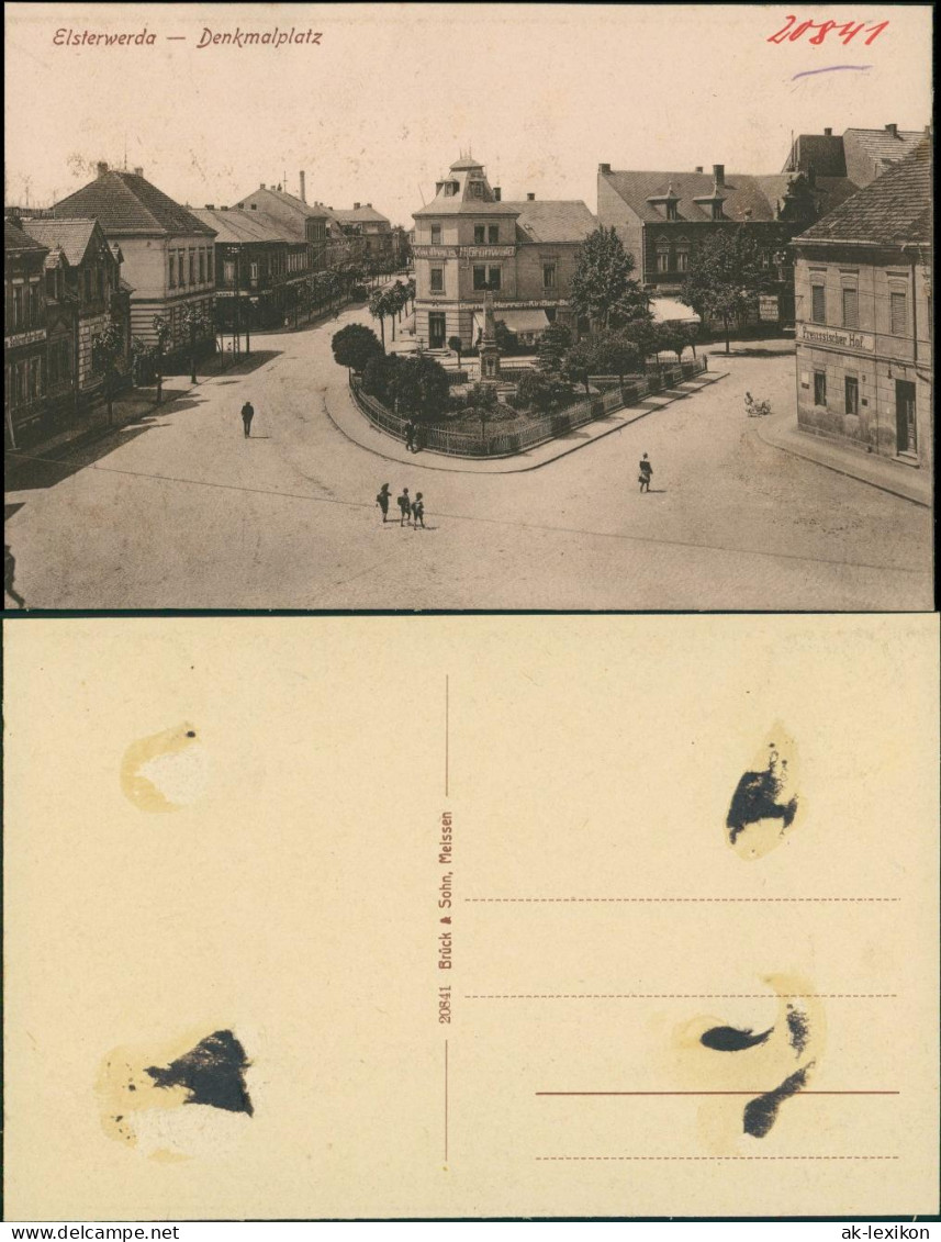 Ansichtskarte Elsterwerda Wikow Denkmalplatz mit Kaufhaus 1918