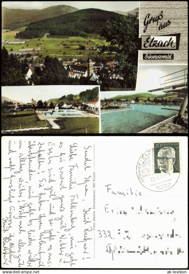 Ansichtskarte Elzach 3 Bild Stadt und Schwimmbad 1971