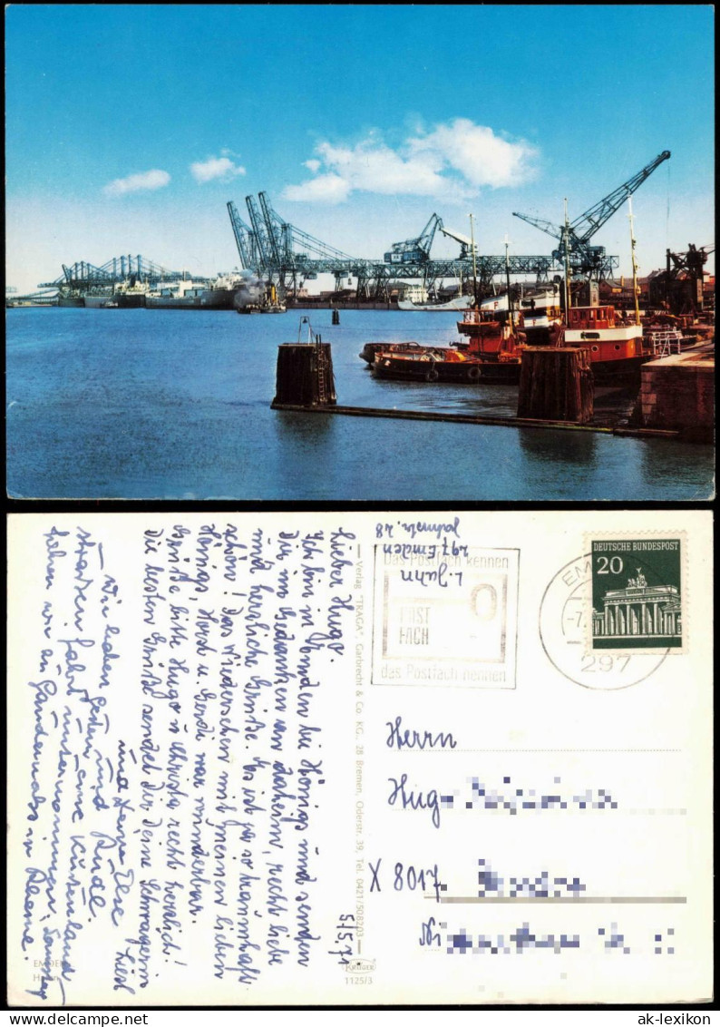 Ansichtskarte Emden Hafen Kräne 1971