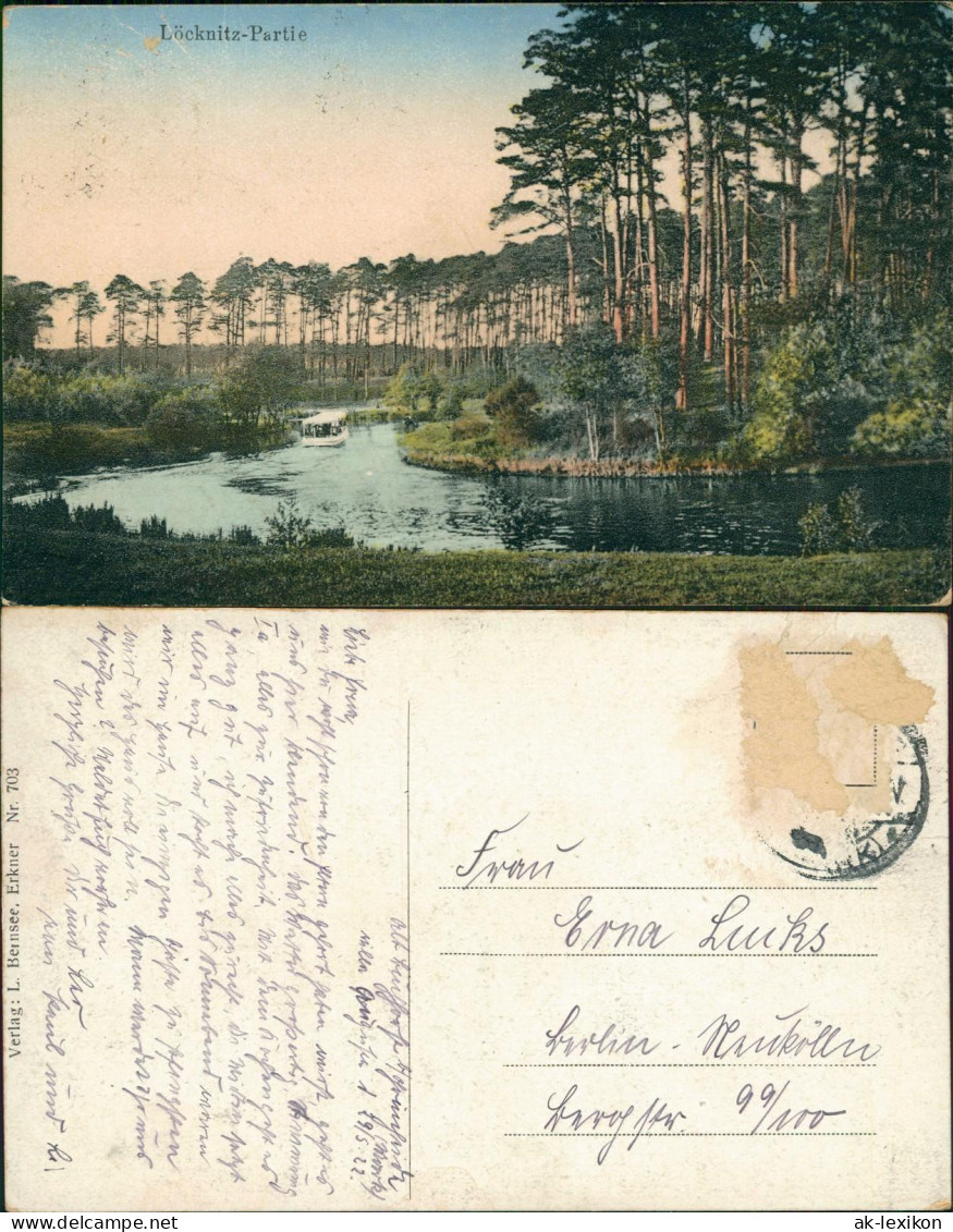 Ansichtskarte Erkner Löcknitz-Partie Boot 1918