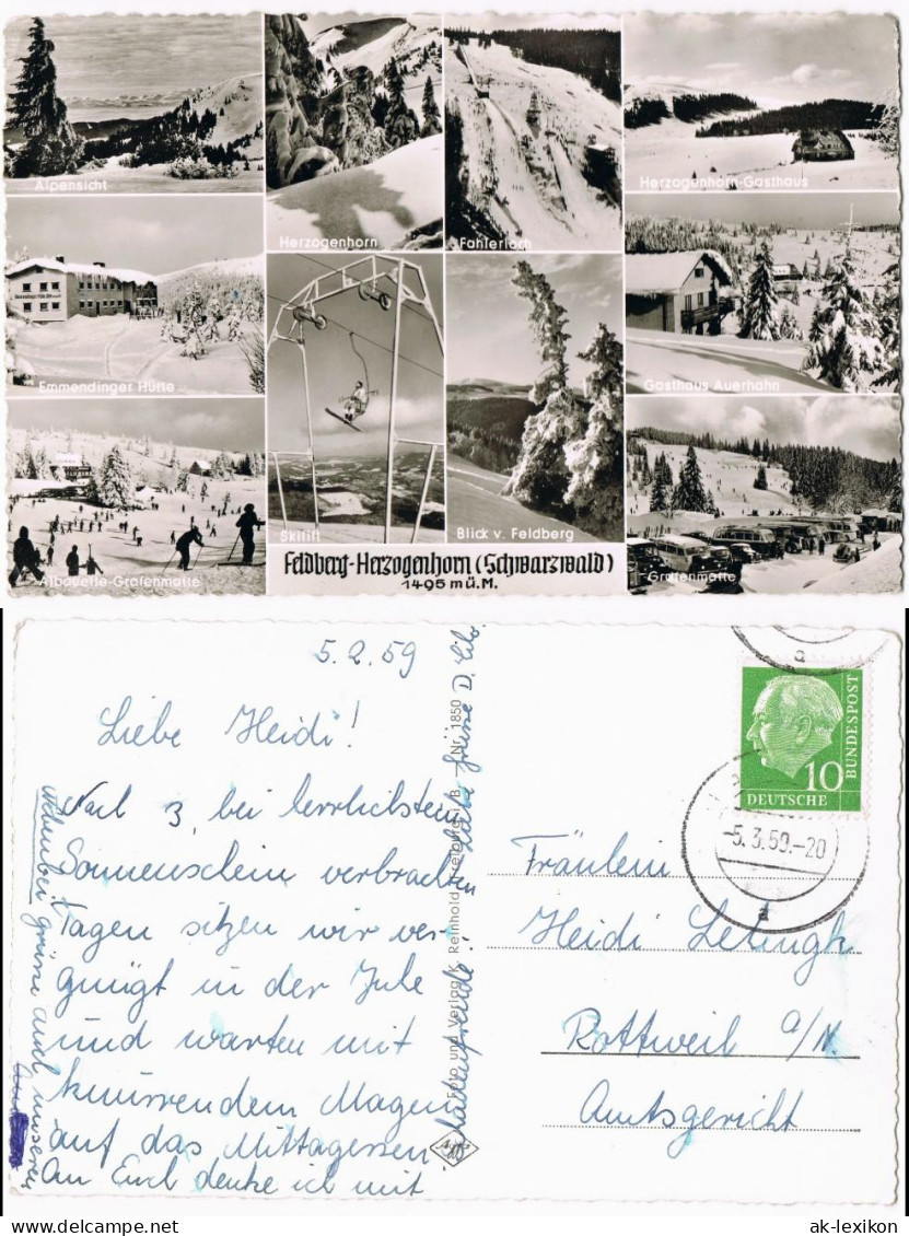Ansichtskarte Feldberg (Schwarzwald) Feldberg, Skilift, Skifahrer 1959