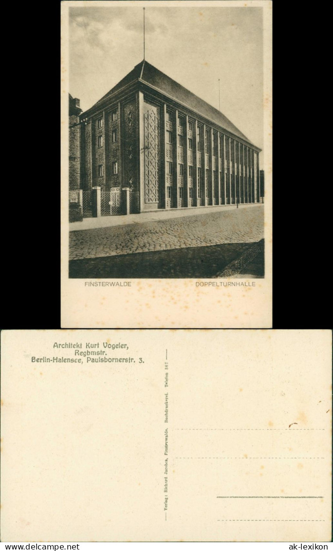 Ansichtskarte Finsterwalde Grabin Straße - Doppelturnhalle 1928