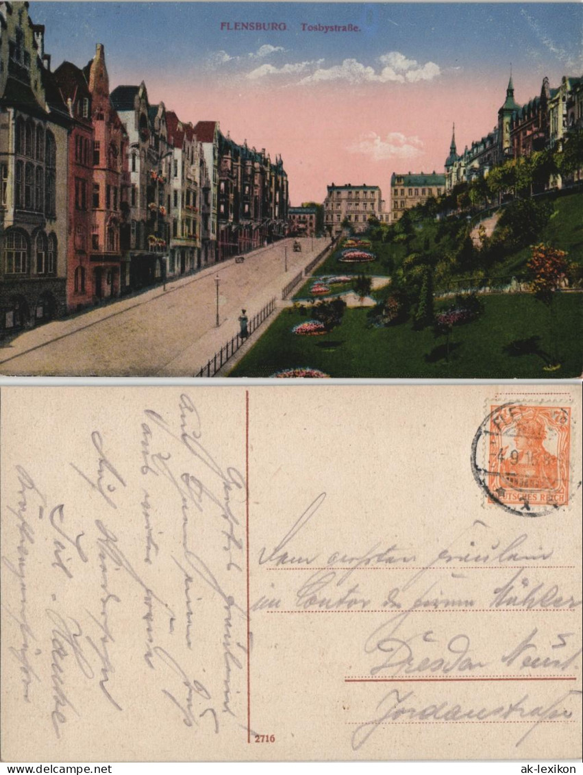 Ansichtskarte Flensburg Toosbystraße Straßen Partie Häuser Zeile 1916