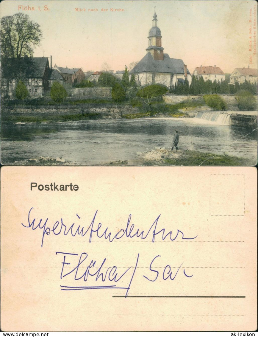 Ansichtskarte Flöha (Sachsen) Kirche, Fluss 1900