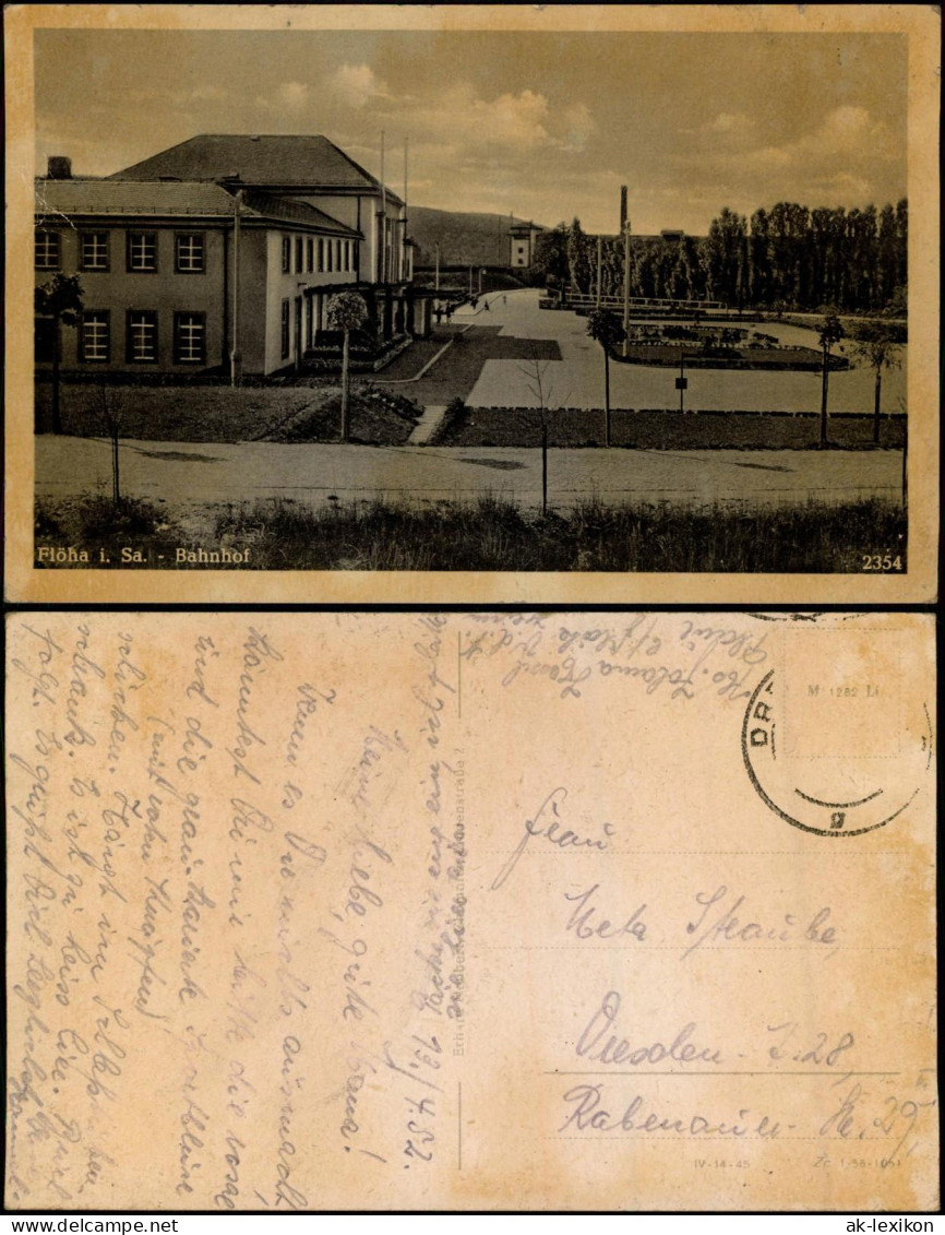 Ansichtskarte Flöha (Sachsen) Partie am Bahnhof 1952