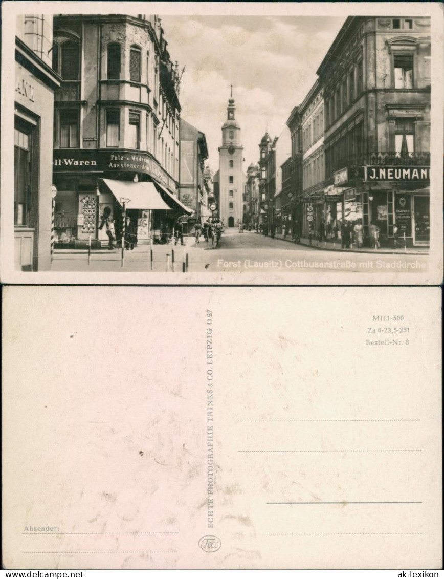 Ansichtskarte Forst (Lausitz) Baršć Geschäfte, Cottbuser-Straße 1939