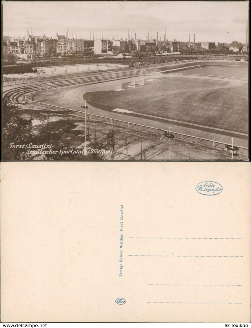 Ansichtskarte Forst (Lausitz) Baršć Stadion, Stadt, Fabriken 1928
