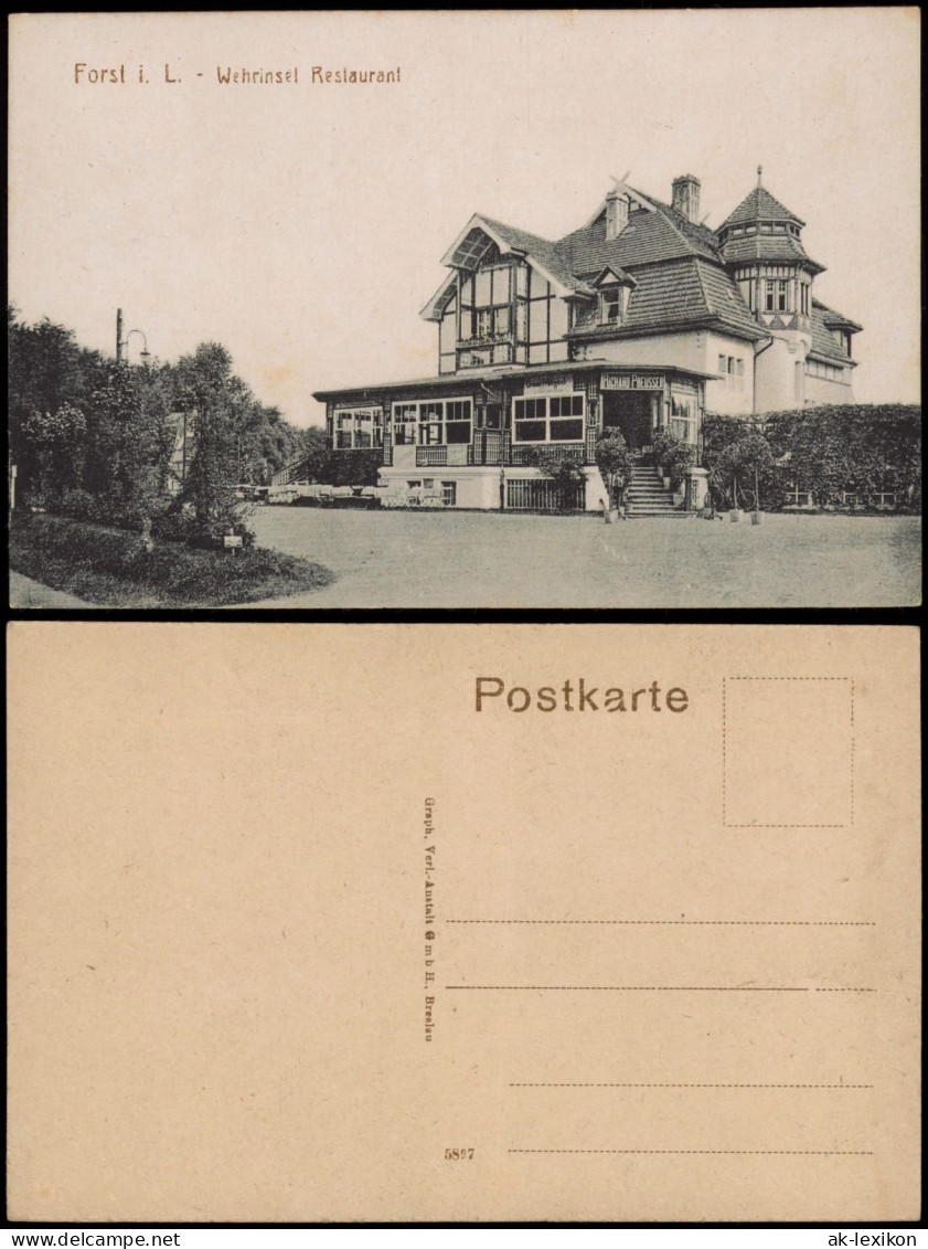 Ansichtskarte Forst (Lausitz) Baršć Wehrinsel Restaurant 1919