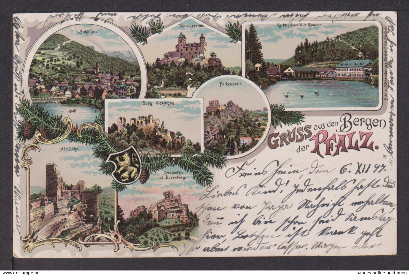 Ansichtskarte Freinsheim Rheinland-Pfalz Litho 1897 Ansichten Bensheim Hessen