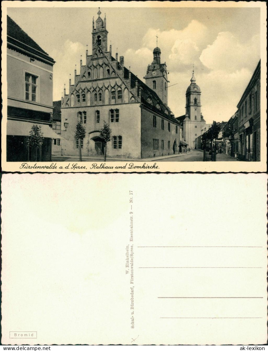 Ansichtskarte Fürstenwalde Straße, Geschäfte - Rathaus 1932