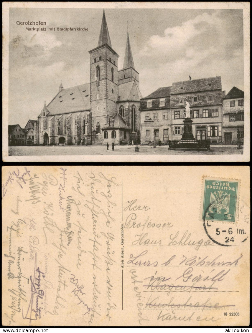 Ansichtskarte Gerolzhofen Marktplatz, Stadtkirche 1924